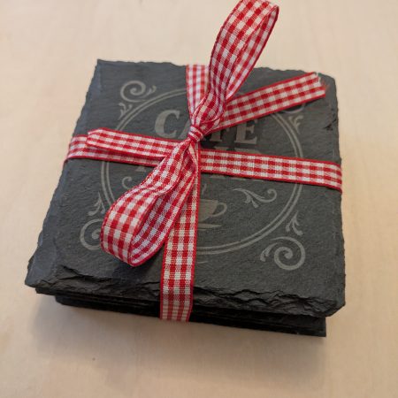 Set of 4 Rustic French Slate Coasters – Café & Bistro Style Engraved Drinks Set