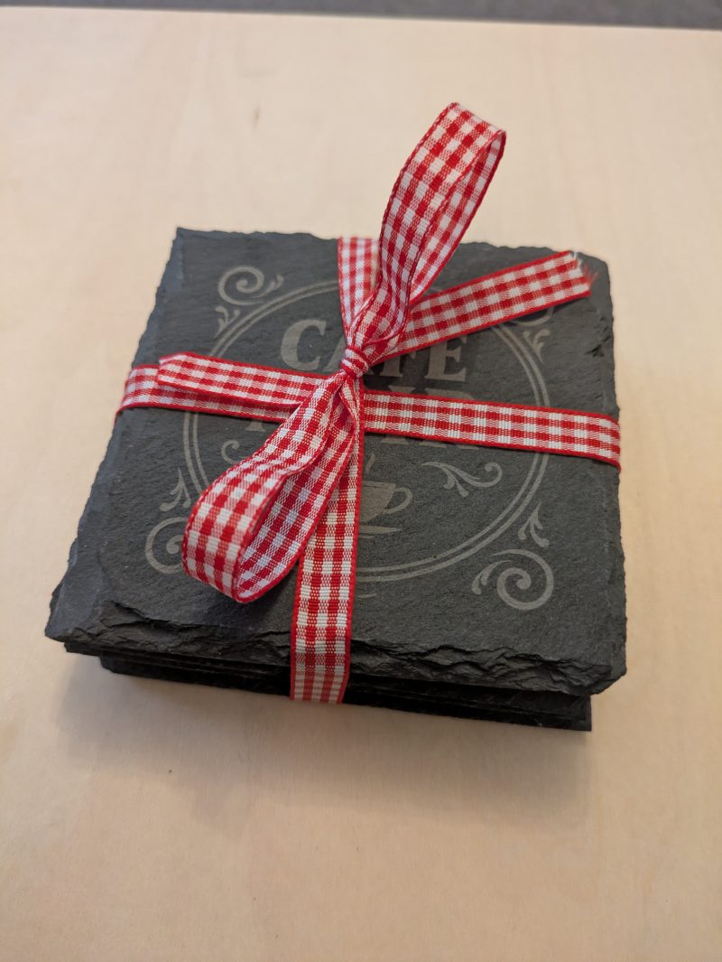 Set of 4 Rustic French Slate Coasters – Café & Bistro Style Engraved Drinks Set