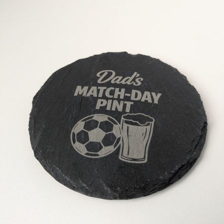 Dad’s MATCH‑DAY PINT Slate Coaster – Football & Beer Engraved Gift