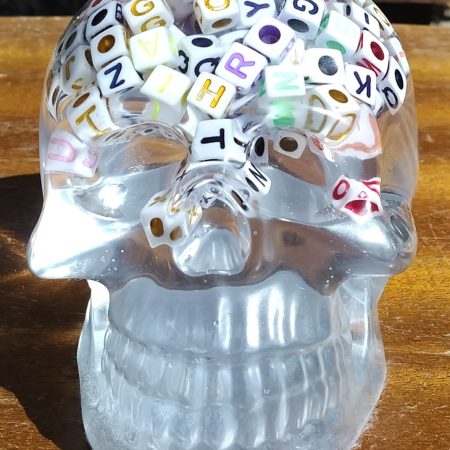 Large Resin Skull Clear with Alphabet Cubes