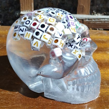 Large Resin Skull Clear with Alphabet Cubes