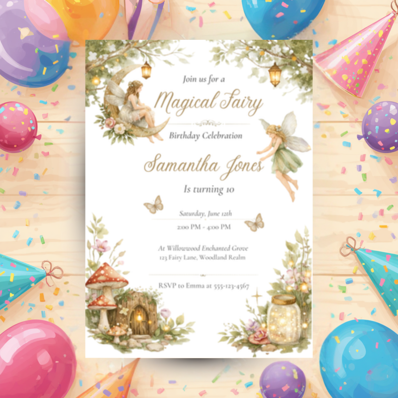 Magical Fairy Birthday Party Kit Editable Canva Bundle Instant Download