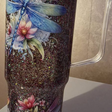 Glitter cup with dragon flies