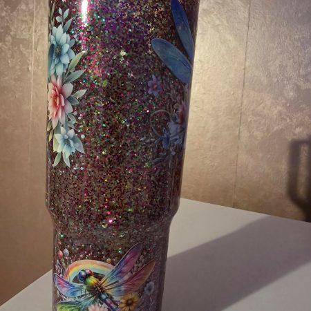 Glitter cup with dragon flies