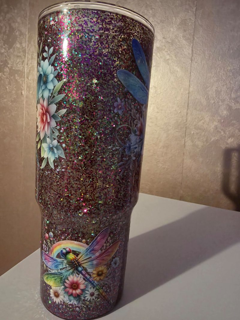 Glitter cup with dragon flies