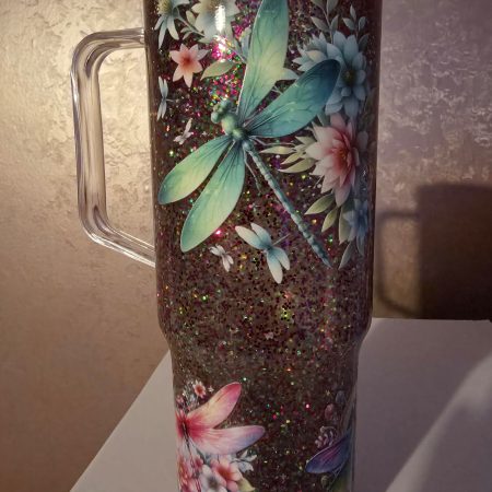 Glitter cup with dragon flies