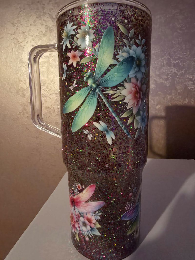 Glitter cup with dragon flies