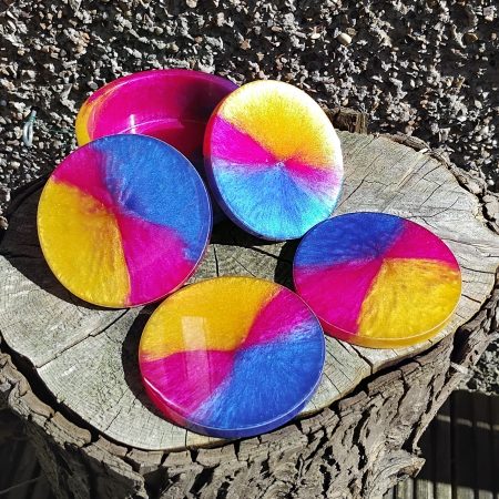 Round Resin Coasters and Holder