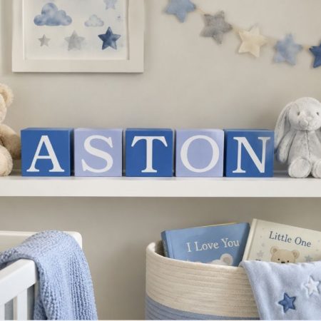 Handpainted wood baby name blocks, various colours, 3 block sizes