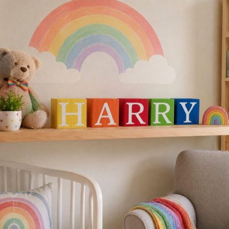 Handpainted wood baby name blocks, Rainbow wood blocks,Rainbow baby gift, 3 sizes available