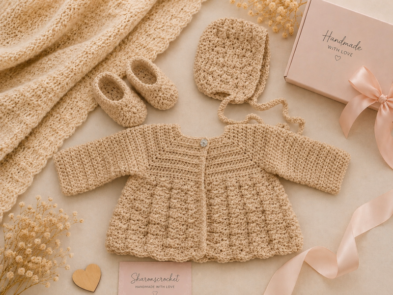 🎁 Handmade Shell Stitch Baby Gift Set 🎁