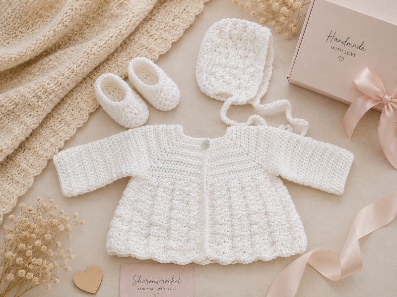 🎁 Handmade Shell Stitch Baby Gift Set 🎁