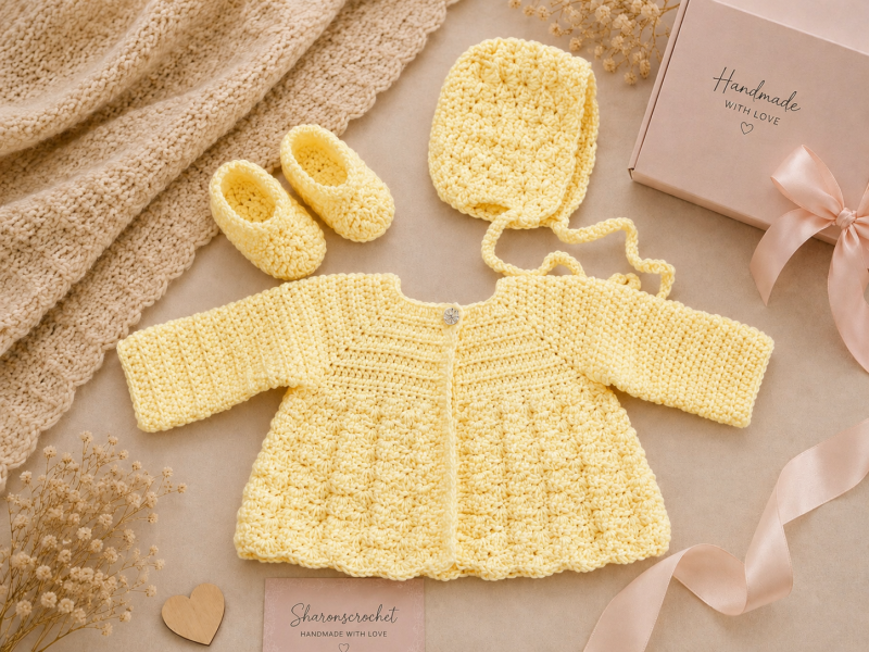 🎁 Handmade Shell Stitch Baby Gift Set 🎁