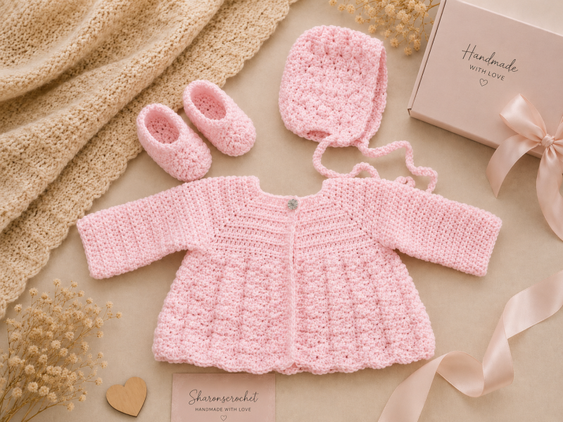 🎁 Handmade Shell Stitch Baby Gift Set 🎁