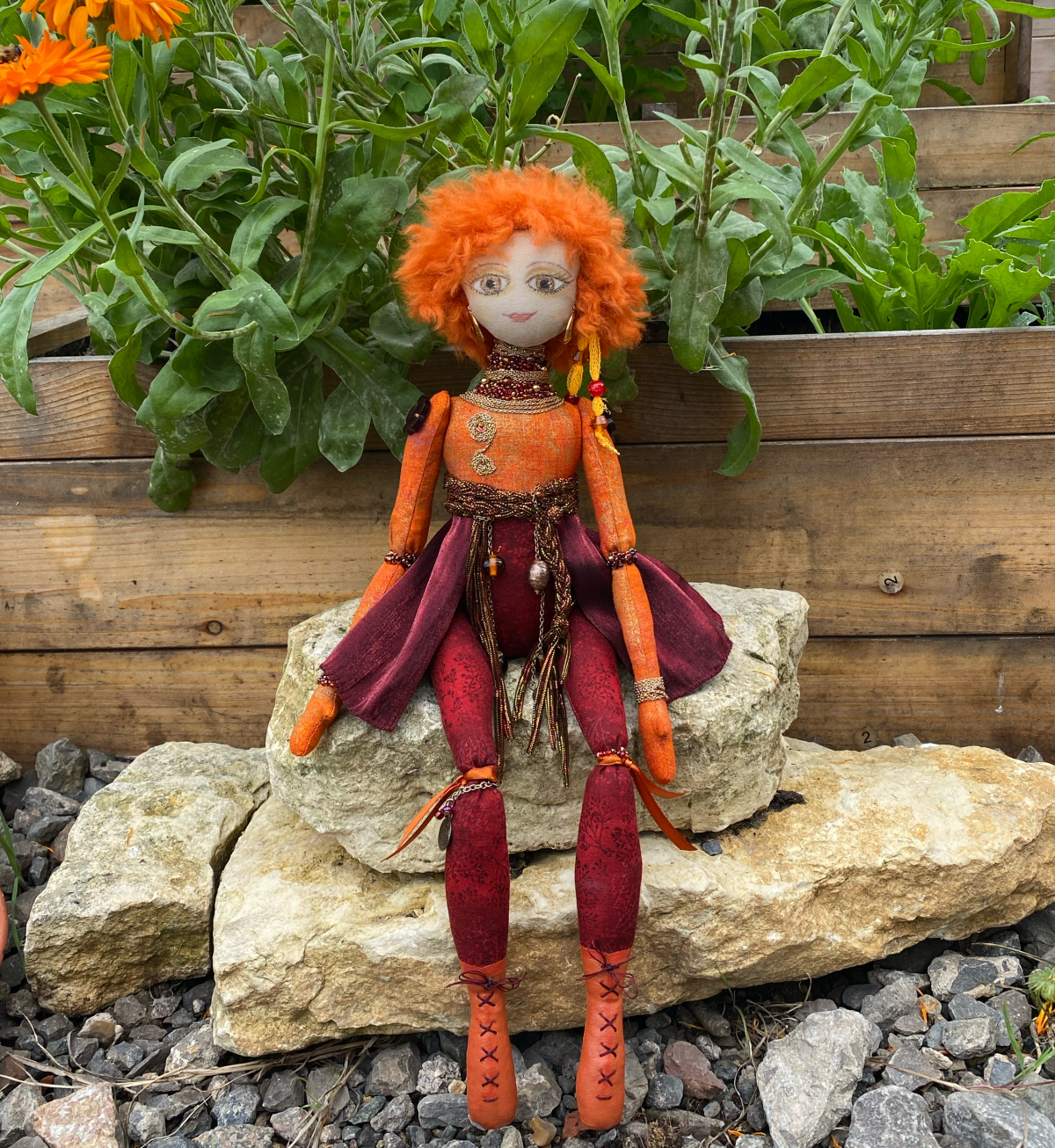 アート・デザイン・音楽 Artistic Doll Annual 2005 OOAK Handmade Orange & Red 45cm Cloth Art Doll
