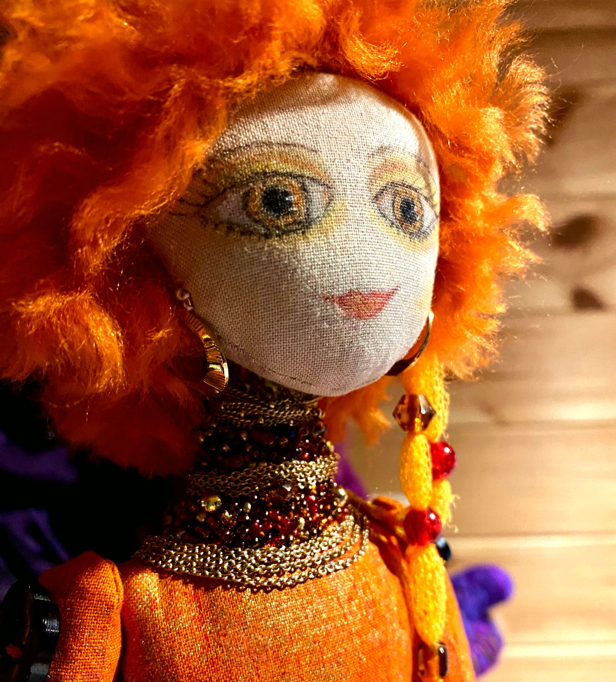 OOAK Handmade Orange & Red 45cm Cloth Art Doll
