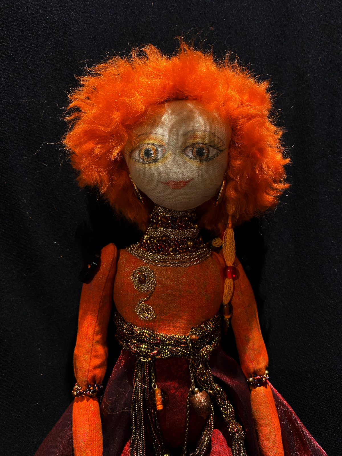 OOAK Handmade Orange & Red 45cm Cloth Art Doll