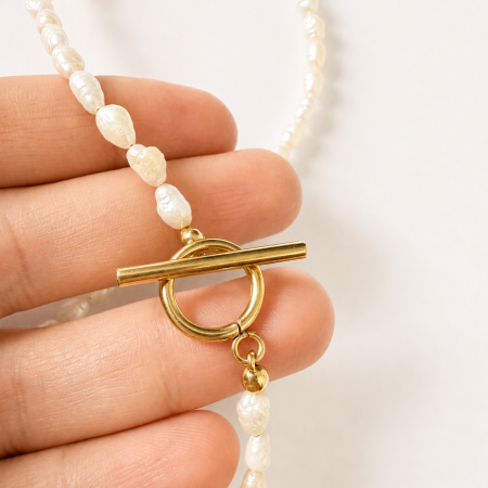 Handcrafted Baroque Freshwater Pearl Choker Necklace - 15"