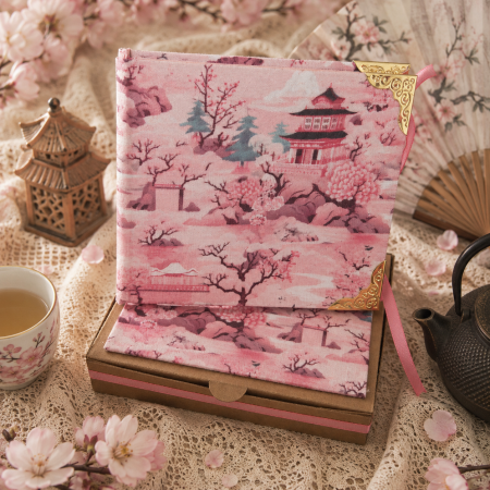 Japanese Cherry Blossom Handmade Fabric Notebook