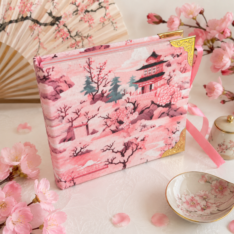 Japanese Cherry Blossom Handmade Fabric Notebook