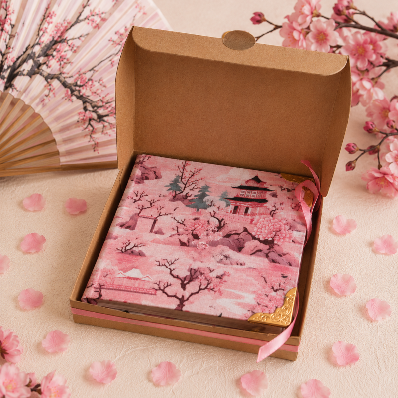 Japanese Cherry Blossom Handmade Fabric Notebook