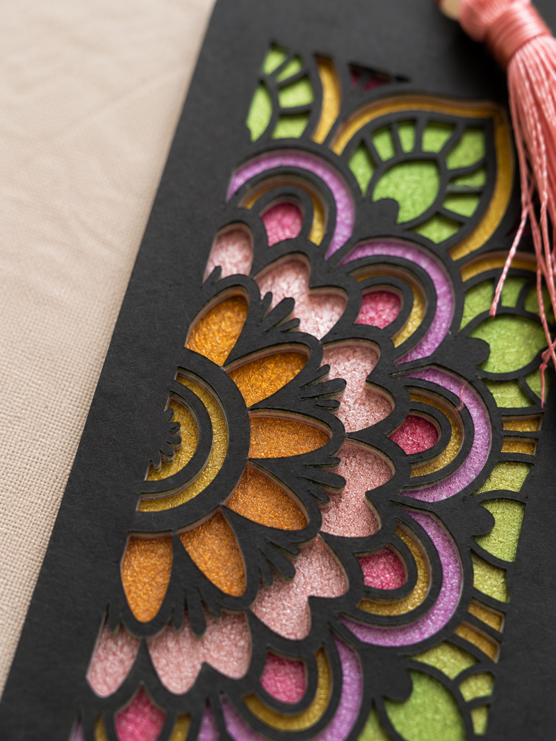 Handmade Floral Mandala Bookmark with Pink Tassel