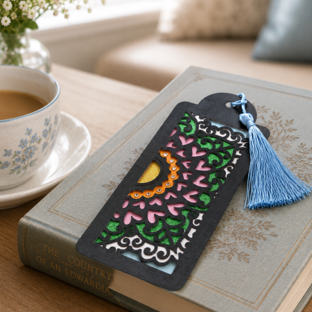 Handmade Mandala Style Bookmark with Blue Tassel