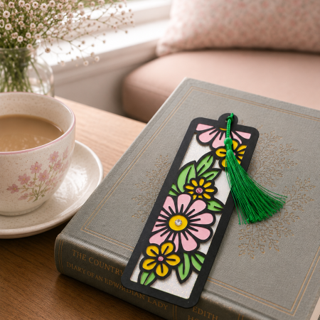 Handmade Floral Bookmark with Green Tassel