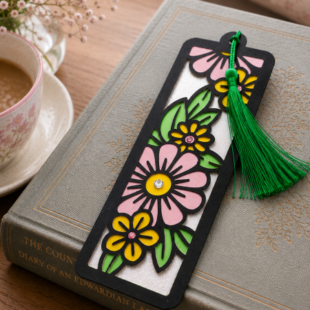 Handmade Floral Bookmark with Green Tassel