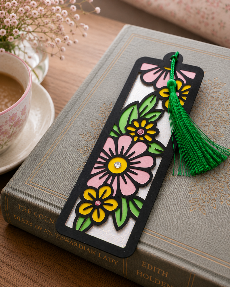 Handmade Floral Bookmark with Green Tassel