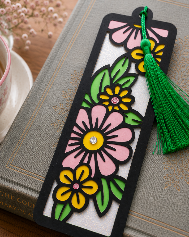 Handmade Floral Bookmark with Green Tassel