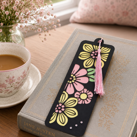 Handmade Floral Bookmark with Pink Tassel