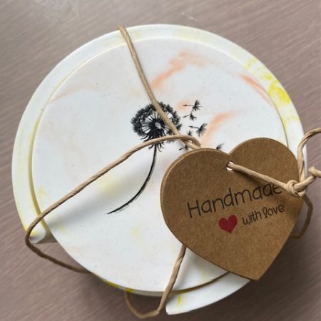 Eco-Resin coasters and container Dandilion themed
