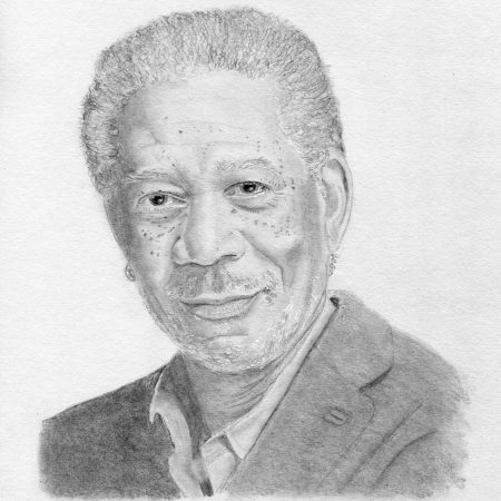 Highly detailed pencil portrait of actor Morgan Freeman, meticulously rendering the lifelike textures, lines, and expressions of his face in graphite.