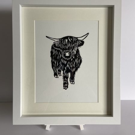 Black Scottish Highland Cow Handmade Lino Print