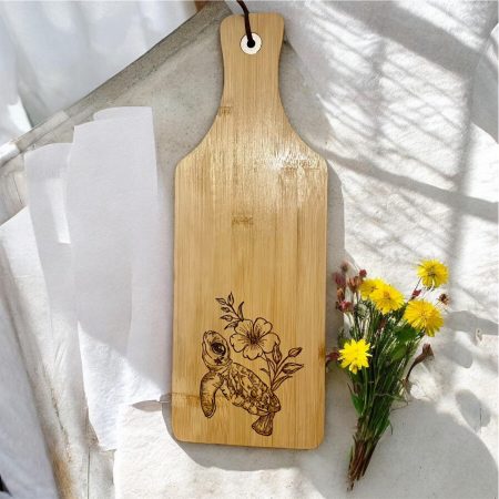 Hand Burned Turtle Serving Board | Decorative Wooden Paddle Board | Coastal Kitchen Decor