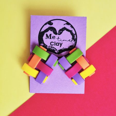 Rainbow Woven Stud Earrings, Statement Stud Earrings, Colourful Polymer Clay Earrings
