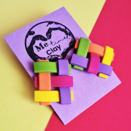Rainbow Woven Stud Earrings, Statement Stud Earrings, Colourful Polymer Clay Earrings
