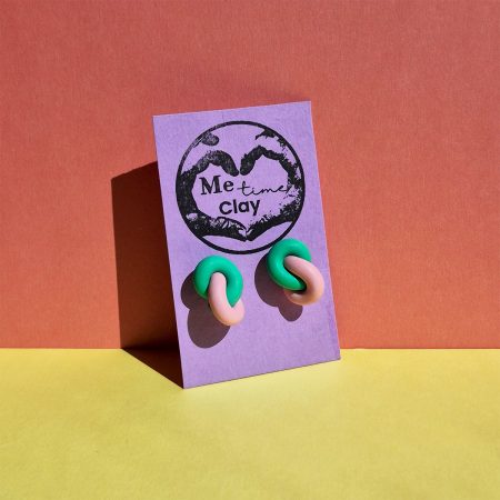 Infinity Knot Stud Earrings, Polymer Clay Earrings, mint green and blush pink