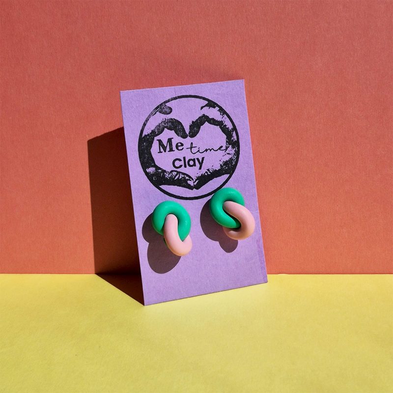 Infinity Knot Stud Earrings, Polymer Clay Earrings, mint green and blush pink