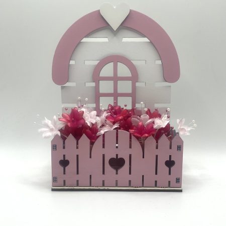 Pink and White Birch Window Planter Box with Mediterranean Style