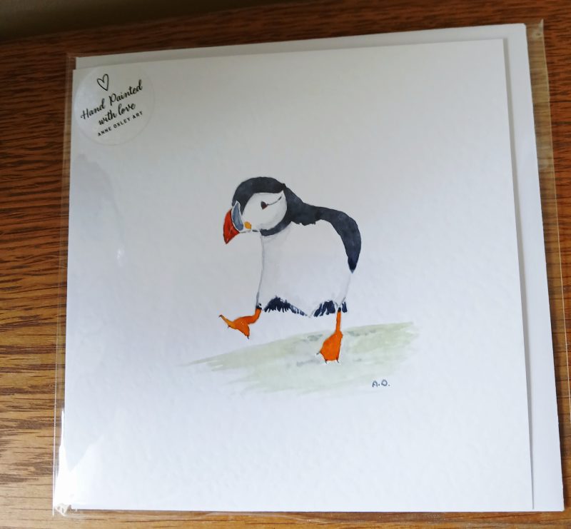 Handpainted Puffin Greetings Card with envelope.
