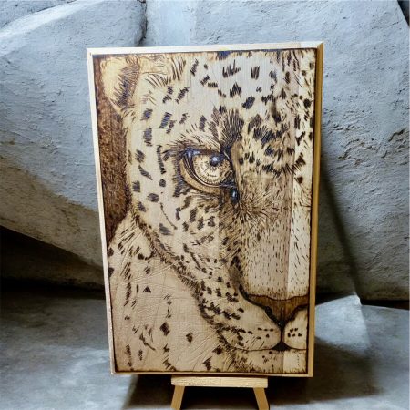 Hand Burned Leopard Wall Plaque | Handmade Wildlife Pyrography Wooden Art