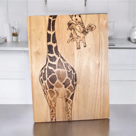 Handmade Giraffe Wooden Chopping Board | Decorative Pyrography Serving Board