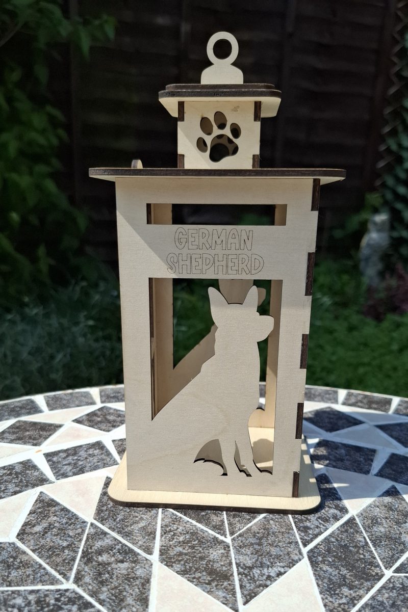 Personalised Dog Memorial Tea Light Lantern, Engraved Wooden Pet Remembrance