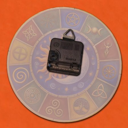 Pagan Celestial Sun Moon and Stars 20cm Round Glass Wall Clock
