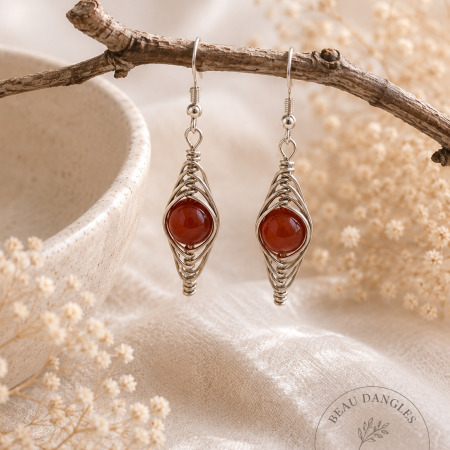 Carnelian Woven Drop Earrings – 10mm Crystal Earrings