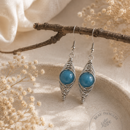 Amazonite Woven Drop Earrings – 10mm Crystal Earrings