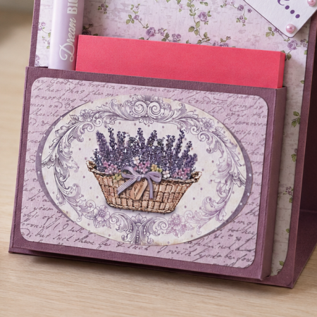 Handmade Lavender Desk Notepad Holder with Positive Quote Pen
