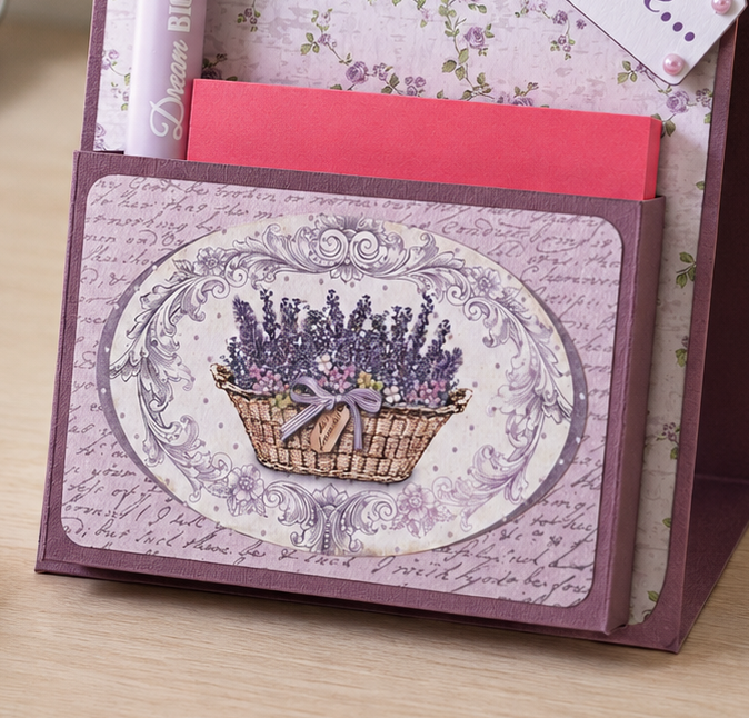 Handmade Lavender Desk Notepad Holder with Positive Quote Pen